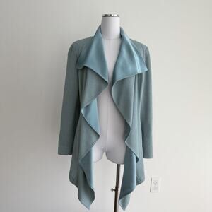 St John Couture Jacket Womens 8 Teal Metallic Draped Waterfall Evening Cardigan